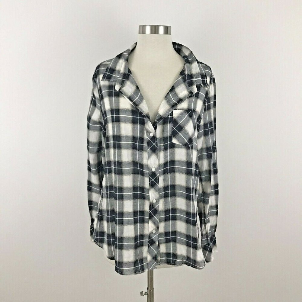 Dylan Womens Top Medium Black White Plaid Button Front Long Sleeve Collared NWT